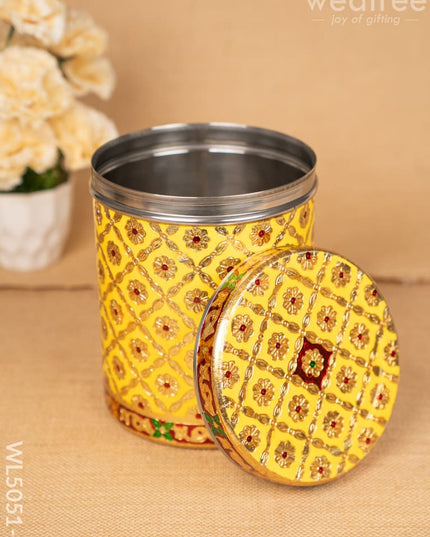 Meenakari Dabba - 8 inch - Yellow - WL5051-2 Containers