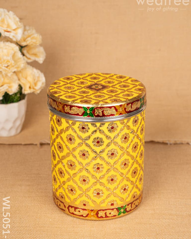 Meenakari Dabba - 8 inch - Yellow - WL5051-2 Containers