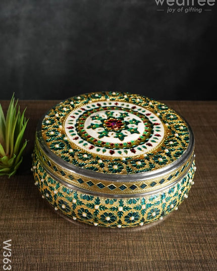 Meenakari Dabba With Stone Work 7Inch - W3637 Containers