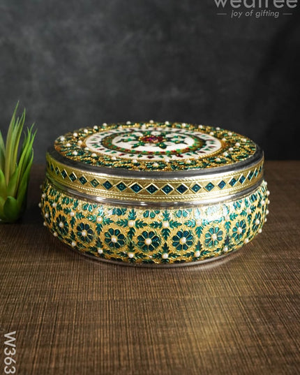 Meenakari Dabba With Stone Work 7Inch - W3637 Containers