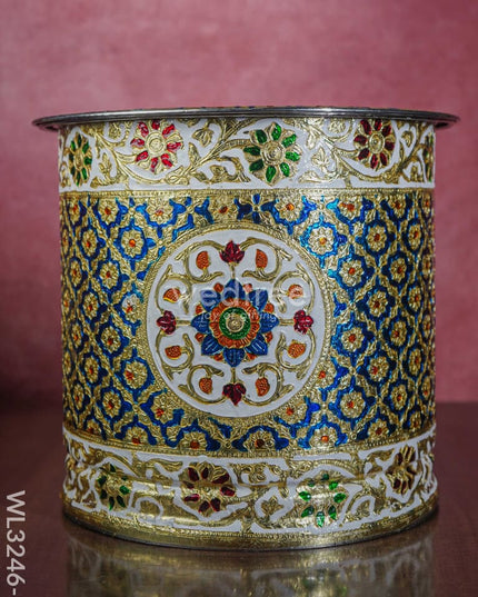 Meenakari Drum With Lid - Blue 10 Inch Wl3246-1 Wedding Essentials