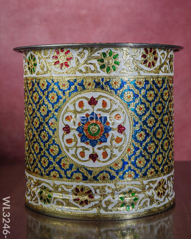 Meenakari Drum With Lid - Blue 10 Inch Wl3246-1 Wedding Essentials
