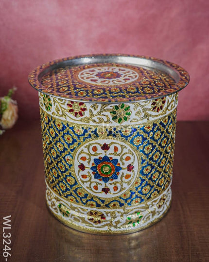 Meenakari Drum With Lid - Blue 10 Inch Wl3246-1 Wedding Essentials