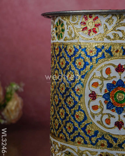 Meenakari Drum With Lid - Blue 10 Inch Wl3246-1 Wedding Essentials