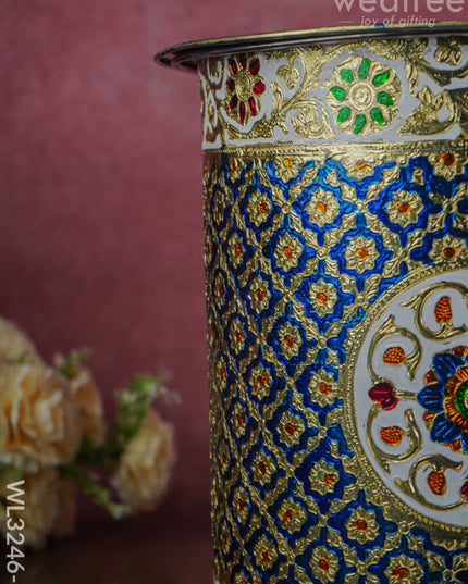Meenakari Drum With Lid - Blue 12 Inch Wl3246-2 Wedding Essentials