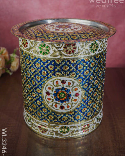 Meenakari Drum With Lid - Blue 12 Inch Wl3246-2 Wedding Essentials