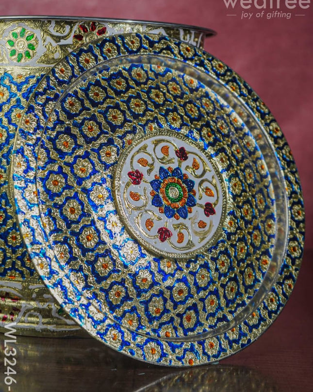 Meenakari Drum With Lid - Blue 12 Inch Wl3246-2 Wedding Essentials