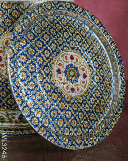Meenakari Drum With Lid - Blue 16 Inch Wl3246-4 Wedding Essentials
