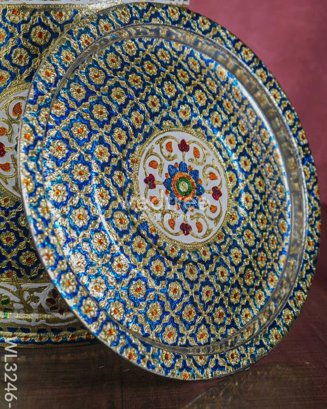 Meenakari Drum With Lid - Blue 16 Inch Wl3246-4 Wedding Essentials