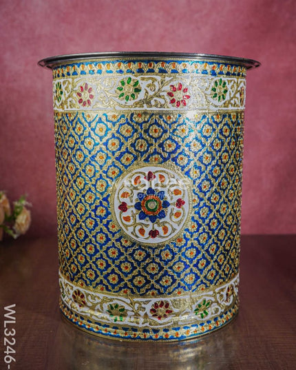 Meenakari Drum With Lid - Blue 16 Inch Wl3246-4 Wedding Essentials