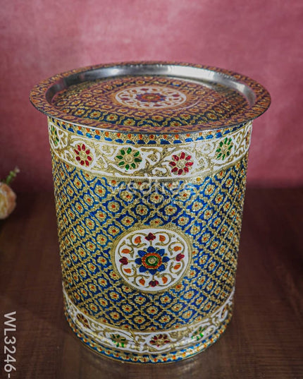 Meenakari Drum With Lid - Blue 16 Inch Wl3246-4 Wedding Essentials