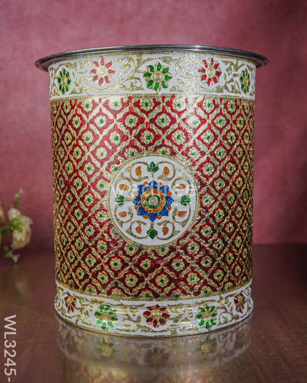 Meenakari Drum With Lid - Red 14 Inch Wl3245-3 Wedding Essentials