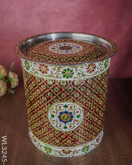 Meenakari Drum With Lid - Red 14 Inch Wl3245-3 Wedding Essentials