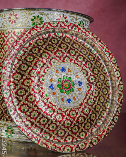 Meenakari Drum With Lid - Red 14 Inch Wl3245-3 Wedding Essentials