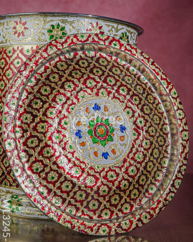 Meenakari Drum With Lid - Red 14 Inch Wl3245-3 Wedding Essentials