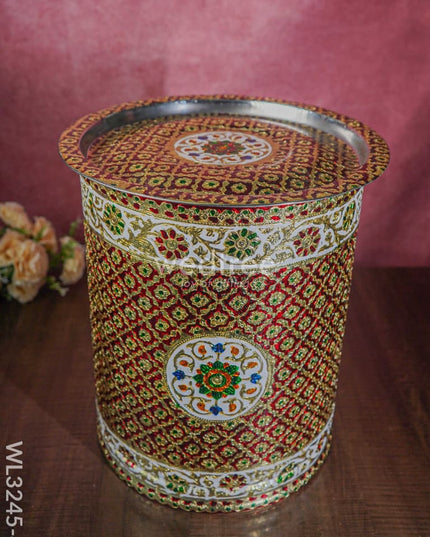Meenakari Drum With Lid - Red 16 Inch Wl3245-4 Wedding Essentials