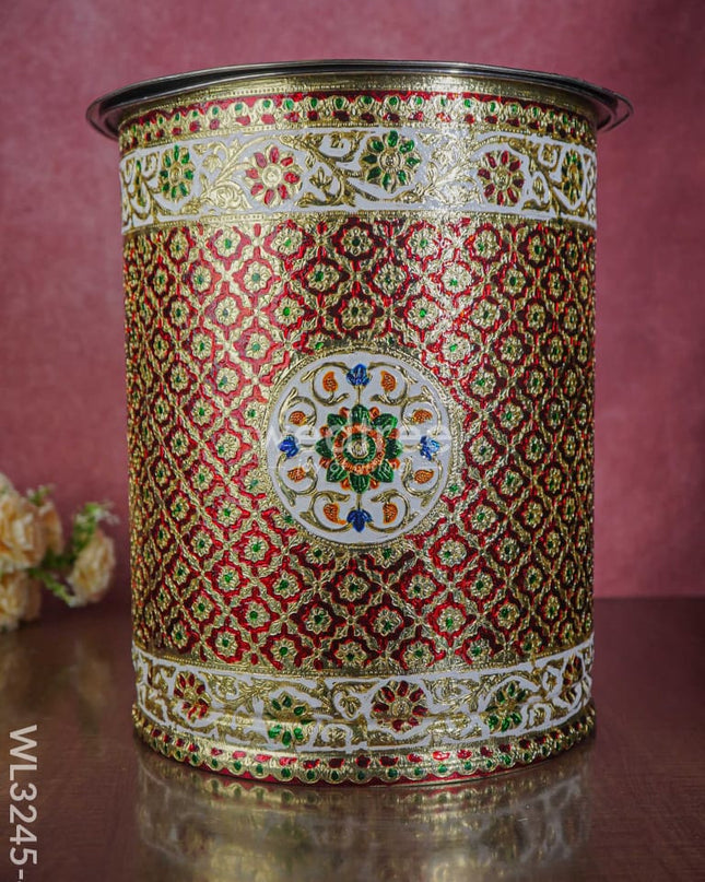 Meenakari Drum With Lid - Red 16 Inch Wl3245-4 Wedding Essentials