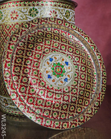 Meenakari Drum With Lid - Red 16 Inch Wl3245-4 Wedding Essentials
