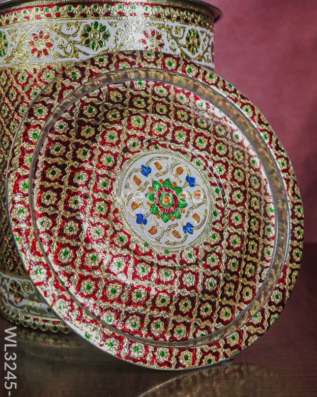 Meenakari Drum With Lid - Red 16 Inch Wl3245-4 Wedding Essentials