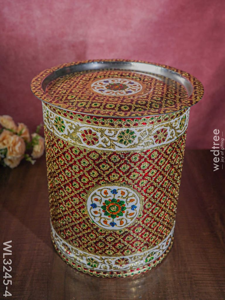 Meenakari Drum With Lid - Red 16 Inch Wl3245-4 Wedding Essentials
