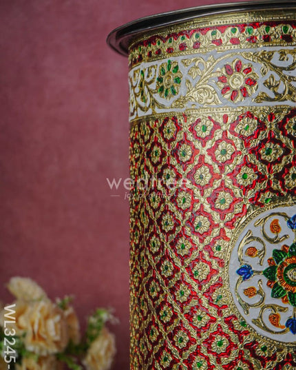 Meenakari Drum With Lid - Red 16 Inch Wl3245-4 Wedding Essentials