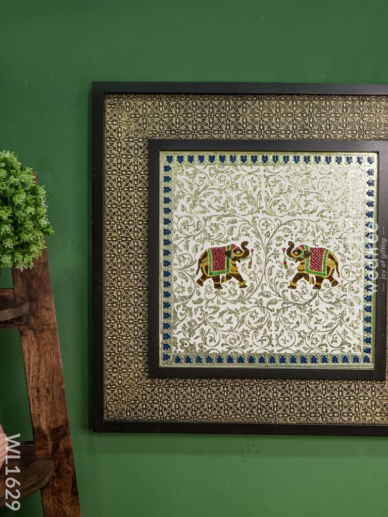 Meenakari Elephants Wall Frame With Embosed Outer Frame 24X24 - Wl1629 Frames