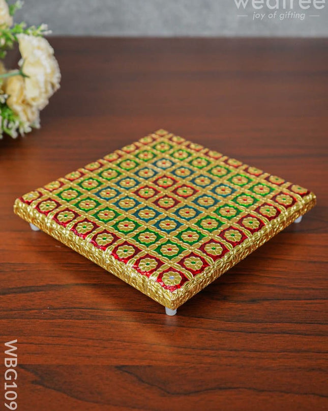 Multi Coloured Meenakari Manai - 8X8 Inch Wbg1098 Pooja Utilities
