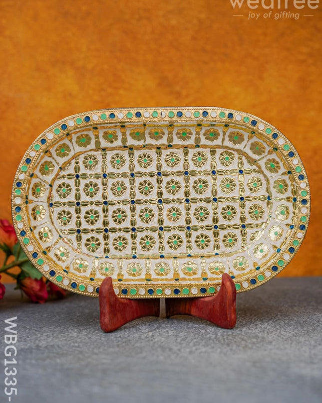 Meenakari Floral Oval Plate - Wbg1335 10 Inch Utensils