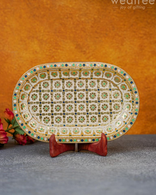Meenakari Floral Oval Plate - Wbg1335 Utensils