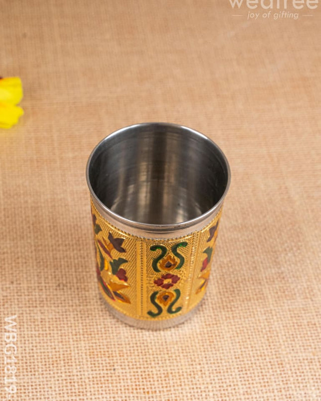 Meenakari Glass - Floral Design - Gold - WBG1819-1 - Utensils RG