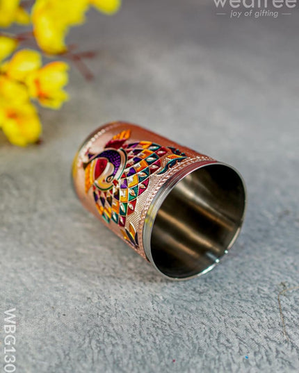 Meenakari Glass With Peacock Prints - Copper Finish Wbg1302 Utensils