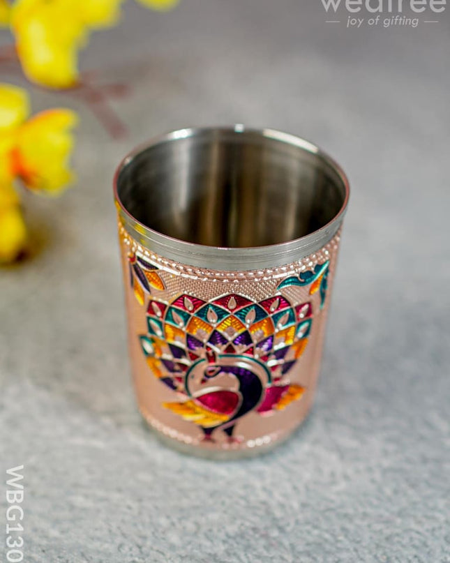 Meenakari Glass With Peacock Prints - Copper Finish Wbg1302 Utensils