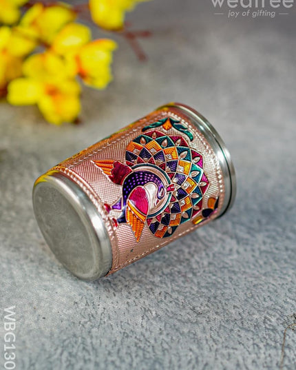 Meenakari Glass With Peacock Prints - Copper Finish Wbg1302 Utensils