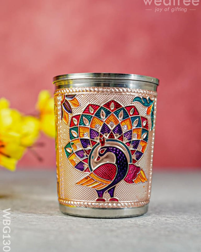 Meenakari Glass With Peacock Prints - Copper Finish Wbg1302 Utensils