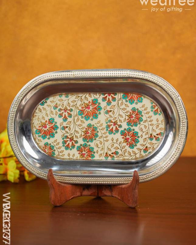 Meenakari Floral Oval Plate - Wbg1377 Trays & Plates Rg