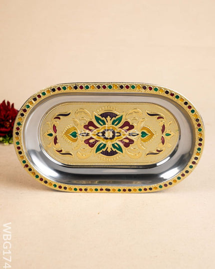 Meenakari Oval Plate - 10 inch - WBG1743 Meenakari Trays & Plates