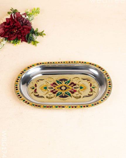 Meenakari Oval Plate - 10 inch - WBG1743 Meenakari Trays & Plates