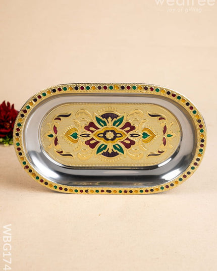 Meenakari Oval Plate - 10 inch - WBG1743 Meenakari Trays & Plates