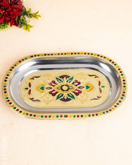 Meenakari Oval Plate - 10 inch - WBG1743 Meenakari Trays & Plates