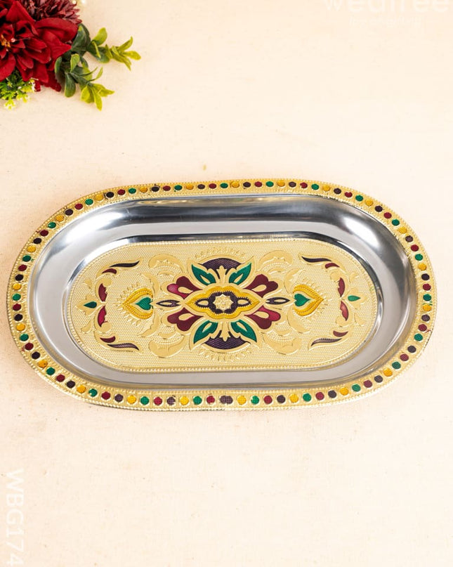 Meenakari Oval Plate - 10 inch - WBG1743 Meenakari Trays & Plates