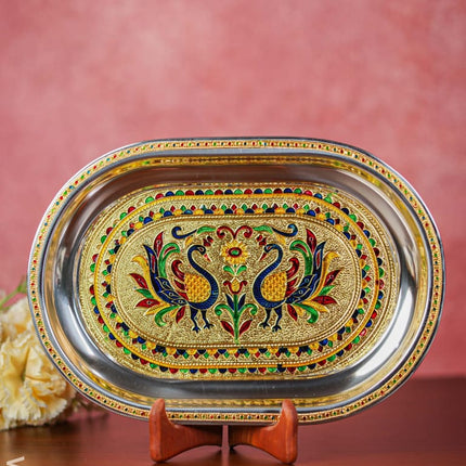 Meenakari Oval Plate 12 Inch - W3669 Trays & Plates