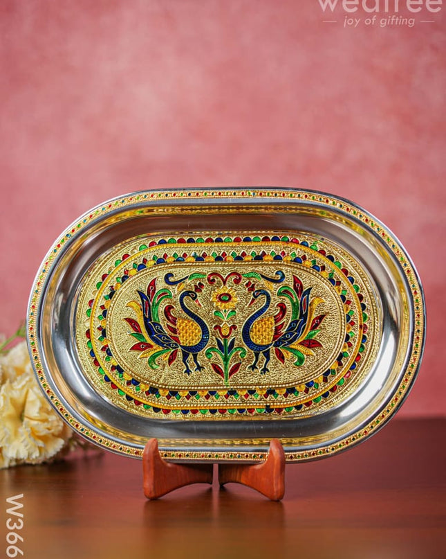 Meenakari Oval Plate 12 Inch - W3669 Trays & Plates