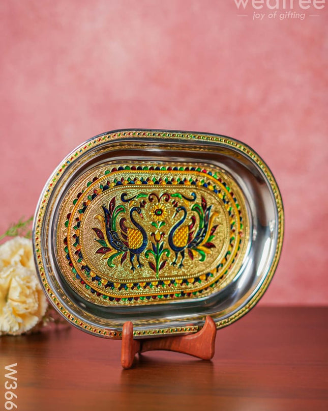 Meenakari Oval Plate 12 Inch - W3669 Trays & Plates