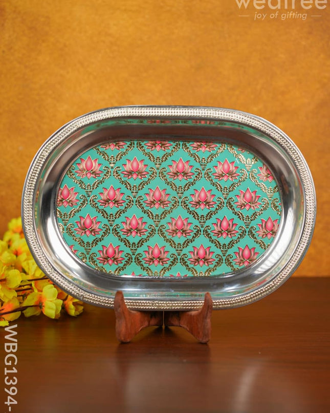 Digital Printed Meenakari Oval Plate - Wbg1394 Green Trays & Plates