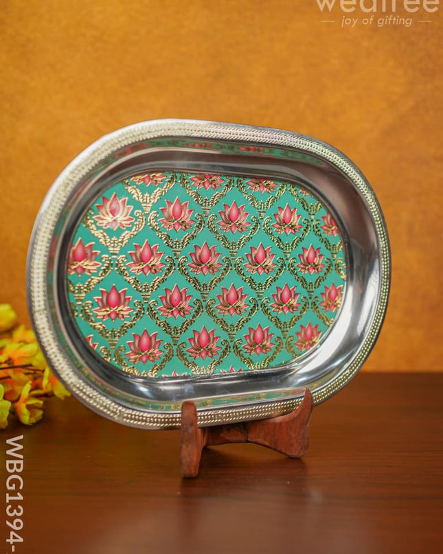 Digital Printed Meenakari Oval Plate - Wbg1394 Trays & Plates