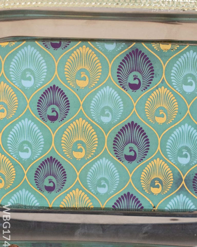 Digital Printed Meenakari Oval Plate - Peacock Design - WBG1742 Meenakari Trays & Plates