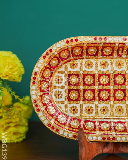 Meenakari Oval Plate Red And White Colour - Wbg1395 Trays & Plates
