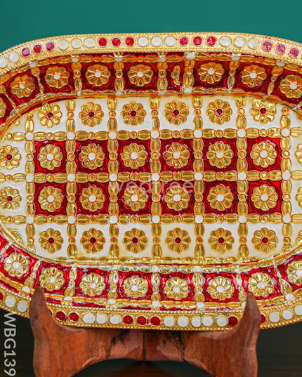 Meenakari Oval Plate Red And White Colour - Wbg1395 Trays & Plates