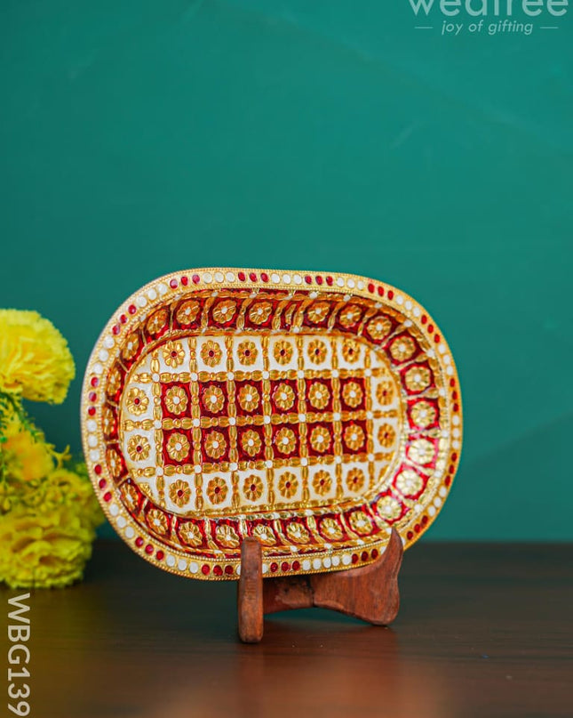 Meenakari Oval Plate Red And White Colour - Wbg1395 Trays & Plates