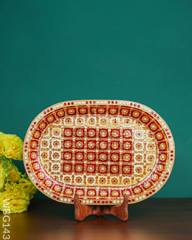 Meenakari Oval Plate Red And White Colour - Wbg1439 Trays & Plates